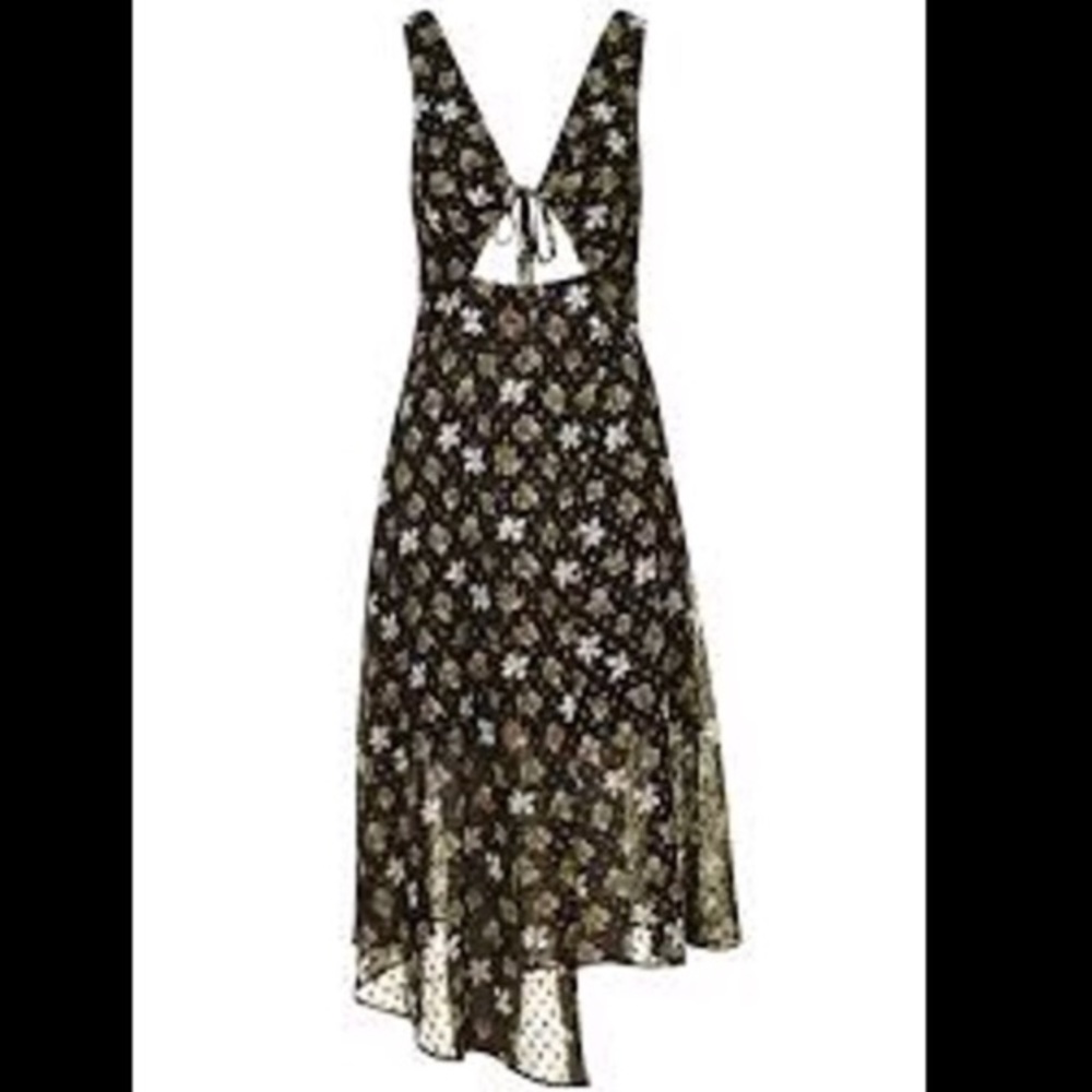 ISO Topshop Black & Gold Floral Midi Dress